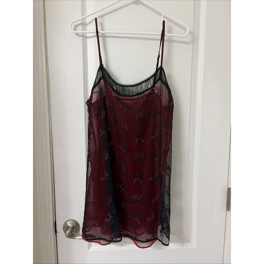 Victoria's Secret Slip M Red Embroidered Black & Red Lace Dress Vintage - 99